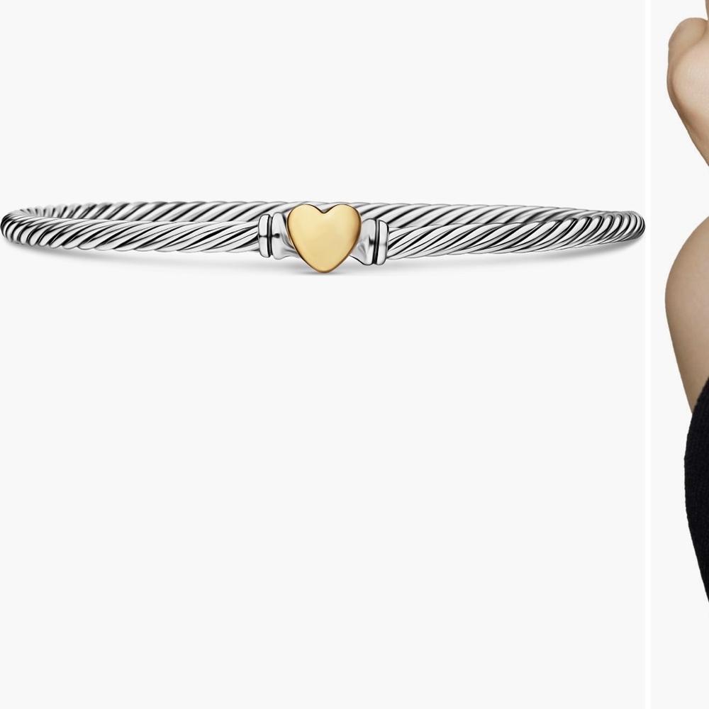 Silver and Gold Twisted Heart Cuff Bracelet